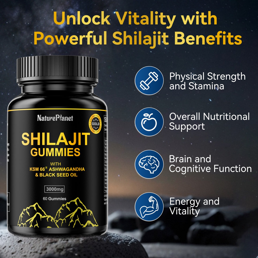 Shilajit Gummy for Men &amp; Women- Energy, Brain, Immunity Support