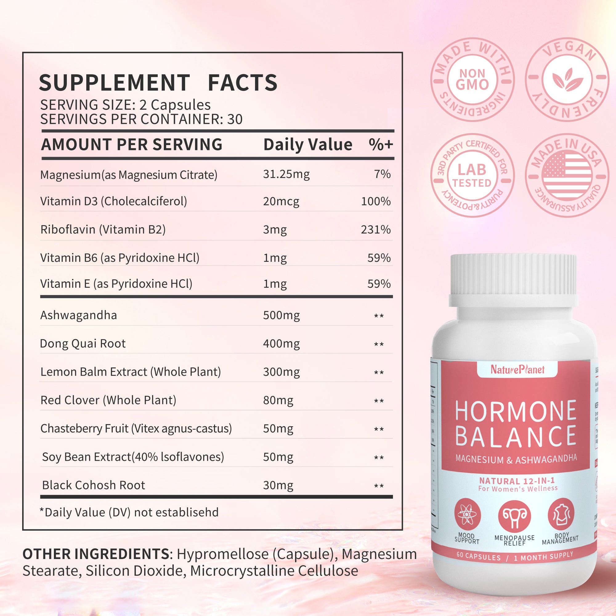 Hormone Balance for Women 12-in-1 Natural Ingredients-60 Vegan Capsules