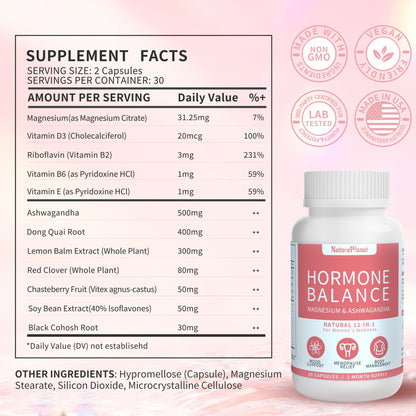 Hormone Balance for Women 12-in-1 Natural Ingredients-60 Vegan Capsules