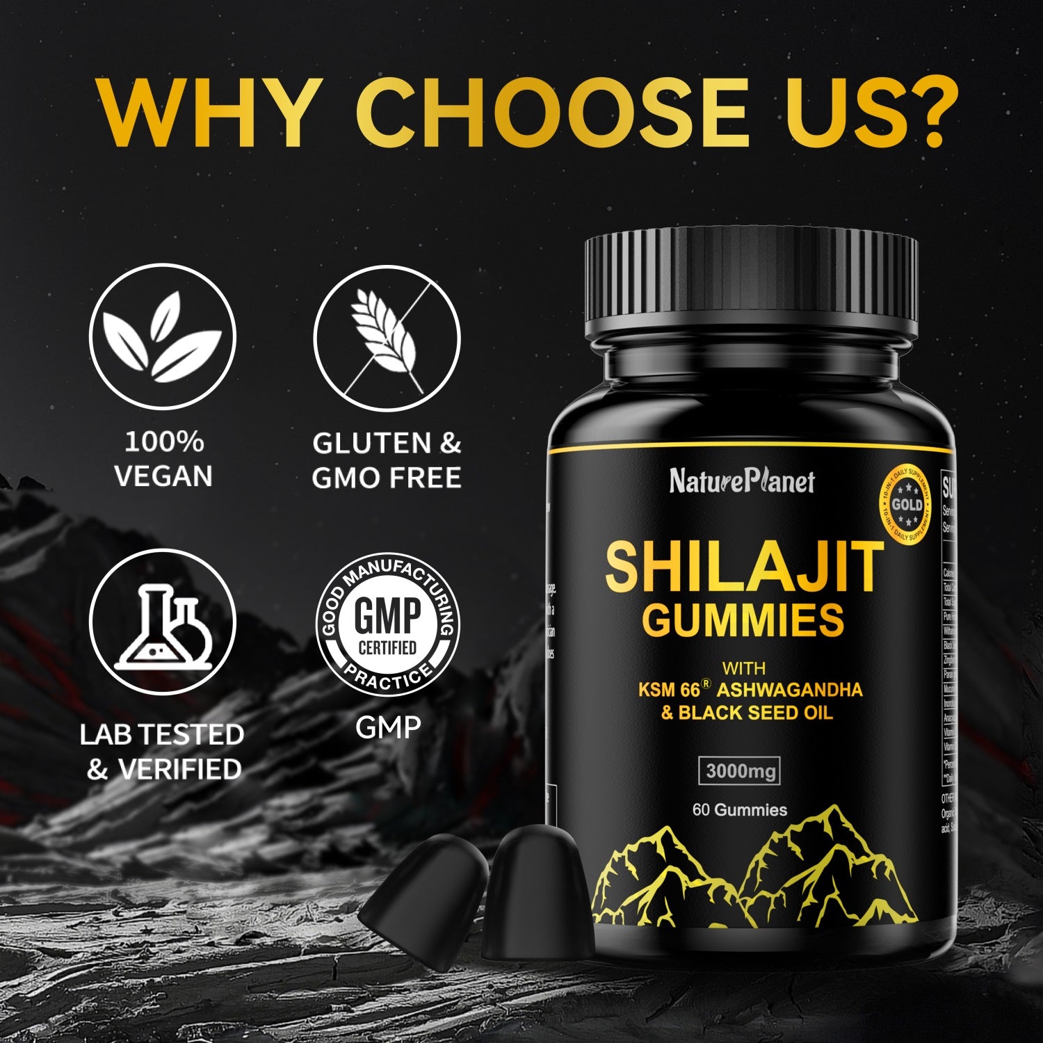 Shilajit Gummy for Men &amp; Women- Energy, Brain, Immunity Support